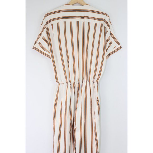 NWT Maje Pieni Stripe Jumpsuit Surplice V-Neck Straight Leg Cream Orange Brown S - Picture 6 of 7